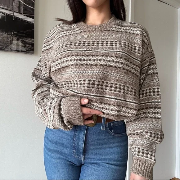 90s Dad Core Beige Cottage Knit Sweater Oversized - Picture 4 of 5